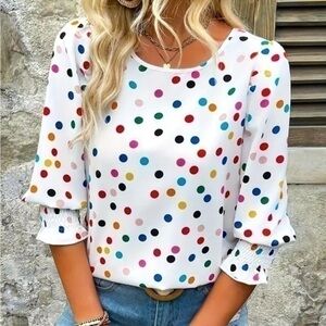 Women’s Vibrant Polka-Dot Print Crewneck Blouse - Size XL - NWOT